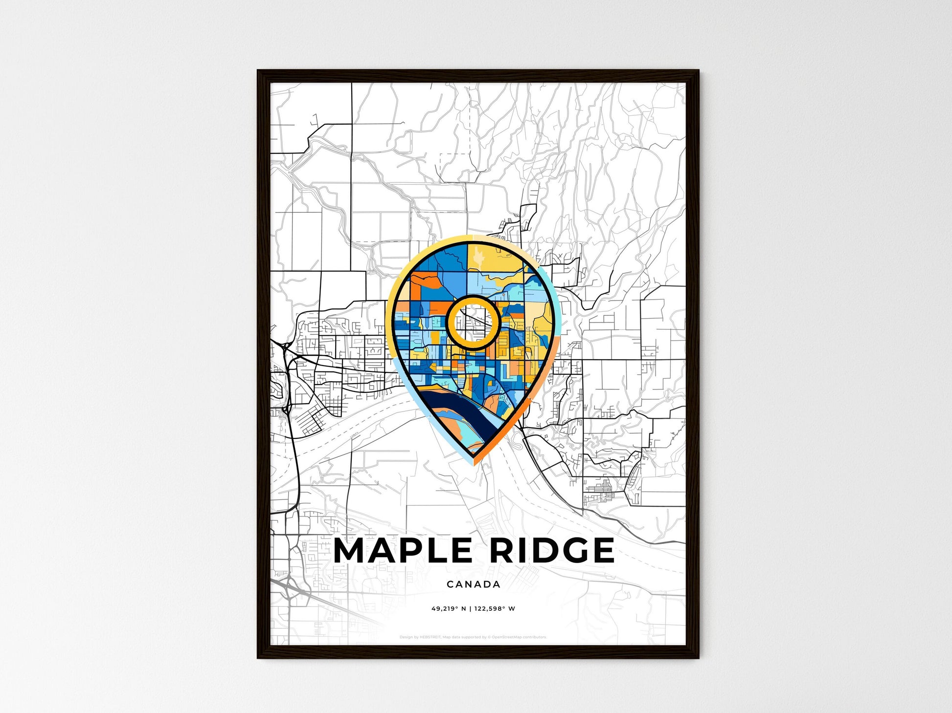 Maple Ridge Canada wedding art map with pointer icon