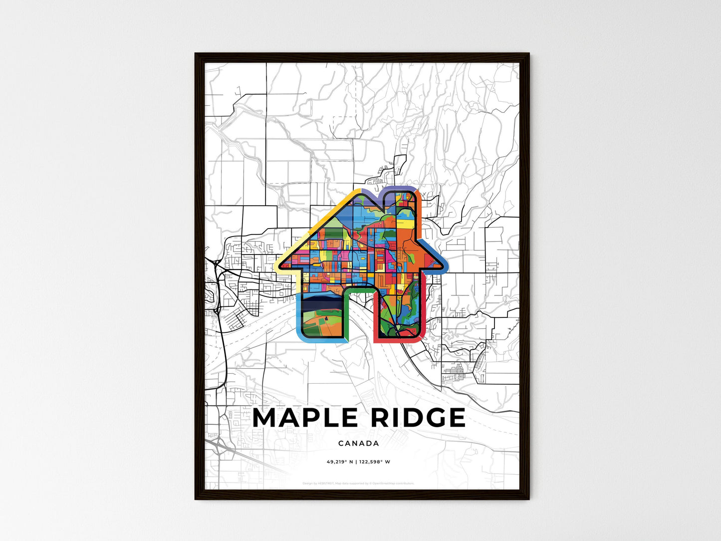 Maple Ridge Canada wedding art map with home icon