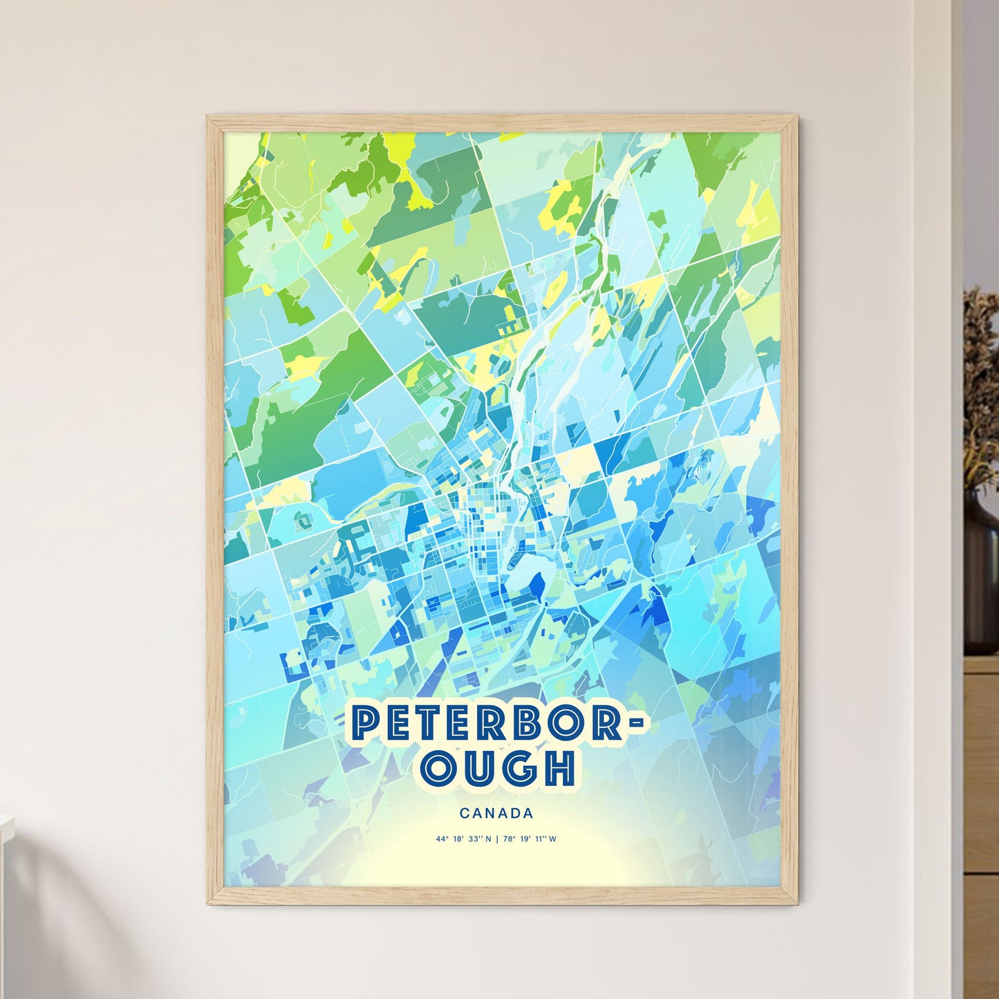 Colorful PETERBOROUGH CANADA Fine Art Map Cool Blue