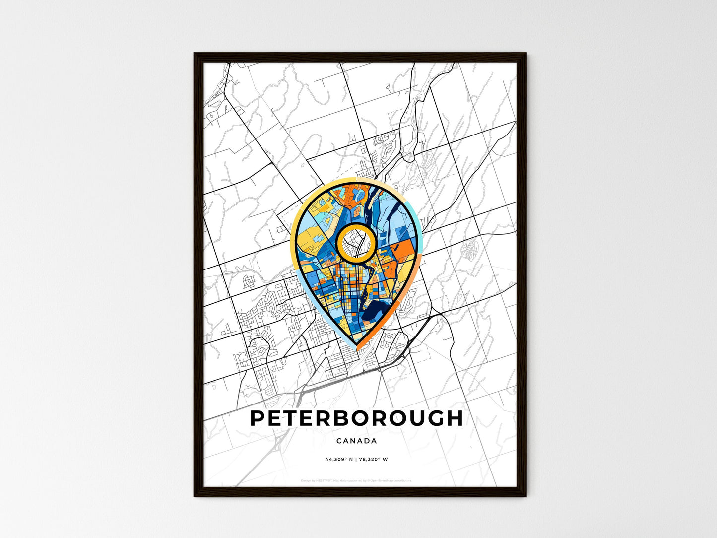 Peterborough Canada wedding art map with pointer icon