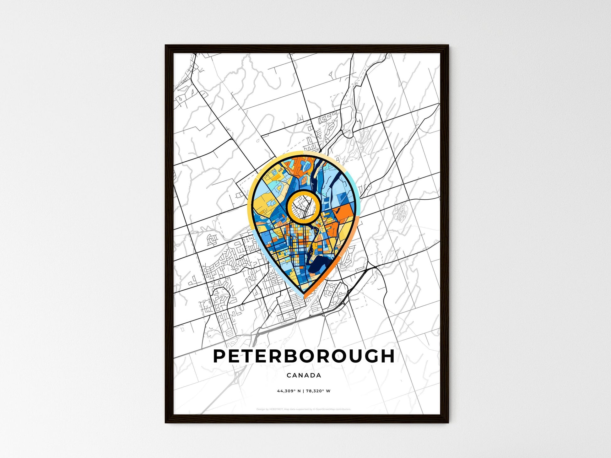 Peterborough Canada wedding art map with pointer icon