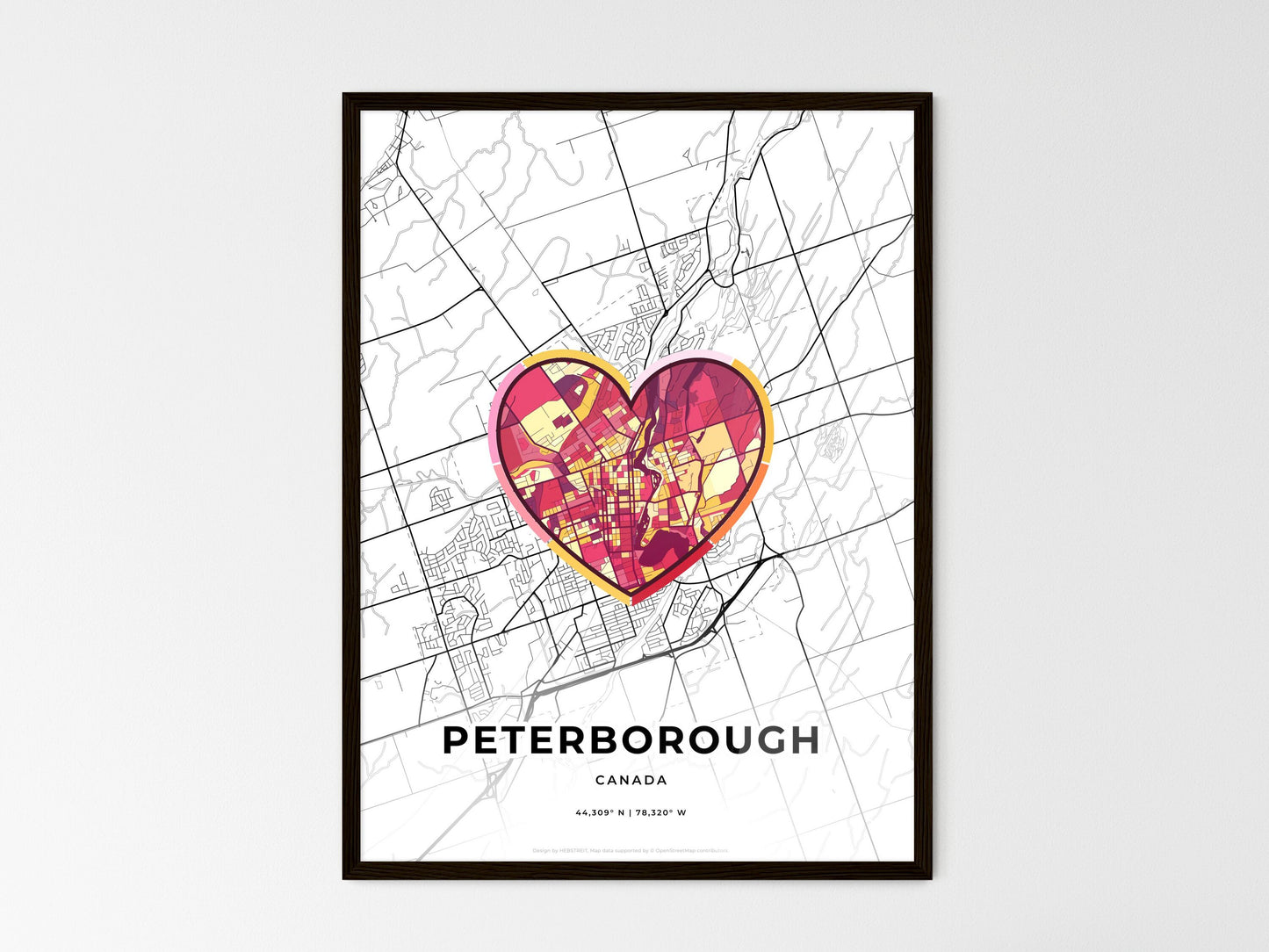 Peterborough Canada wedding art map with heart icon