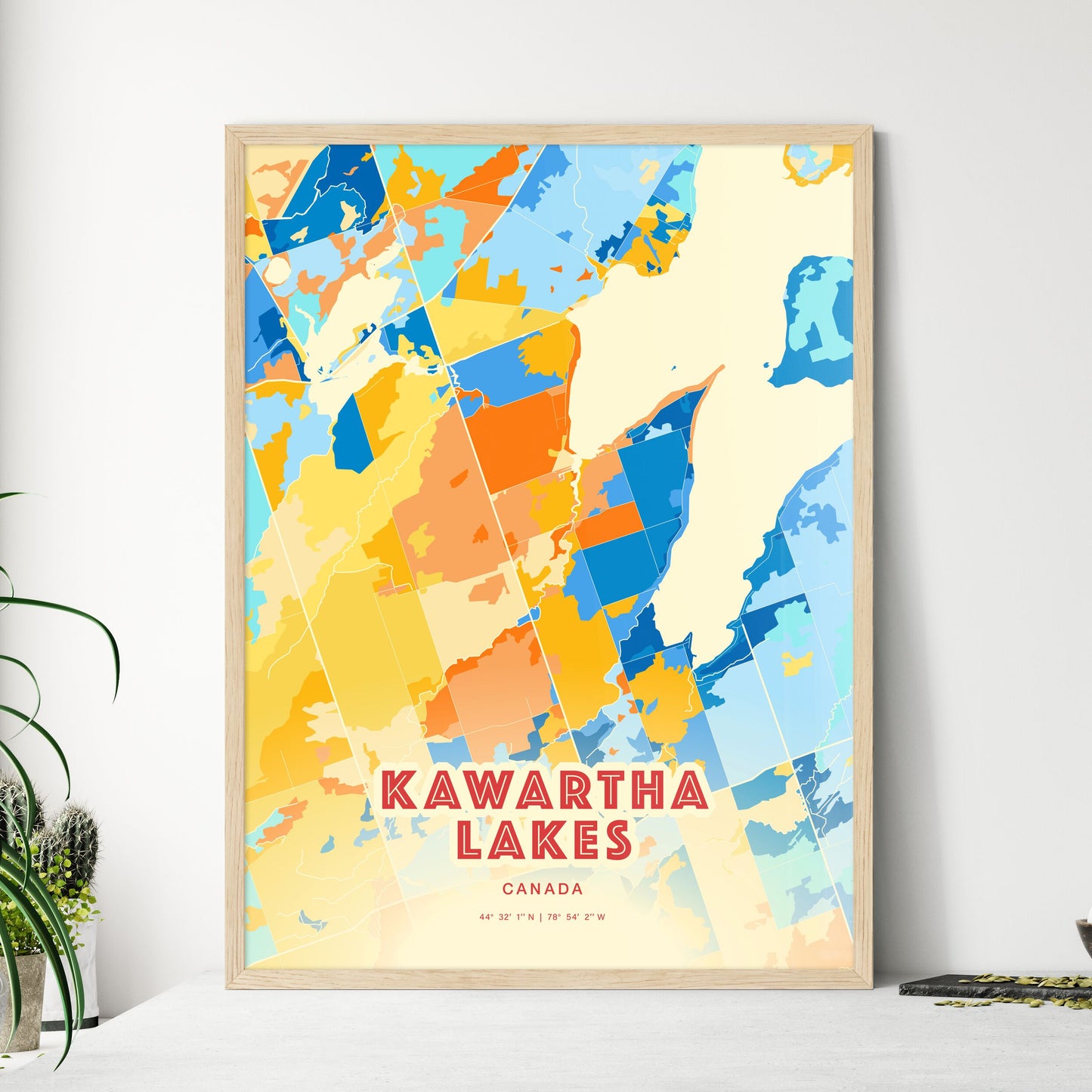 Colorful KAWARTHA LAKES CANADA Fine Art Map Blue Orange