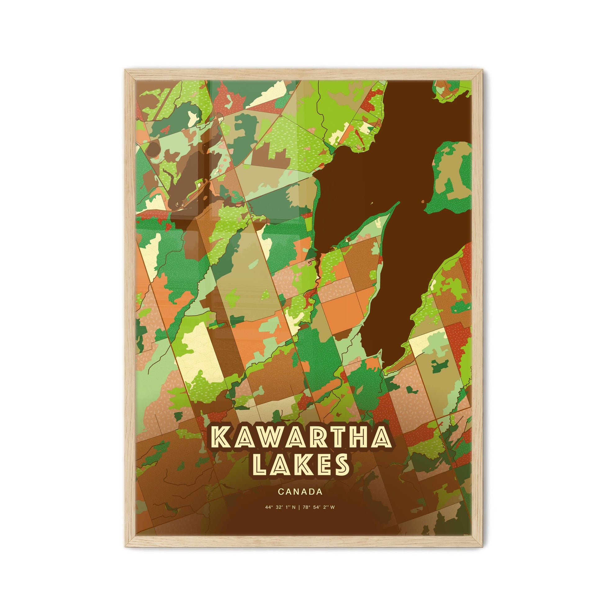 Colorful KAWARTHA LAKES CANADA Fine Art Map Farmhouse