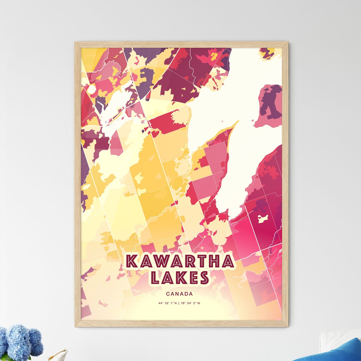 Colorful KAWARTHA LAKES CANADA Fine Art Map Hot Red