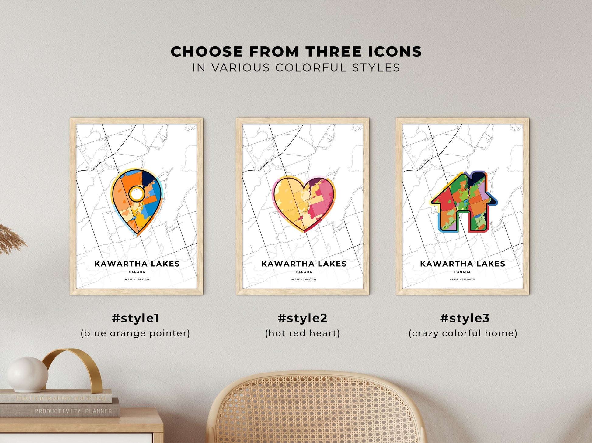 Kawartha Lakes Canada maps with colorful icons