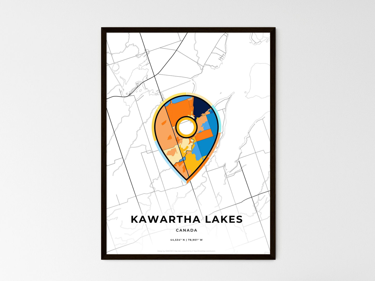 Kawartha Lakes Canada wedding art map with pointer icon