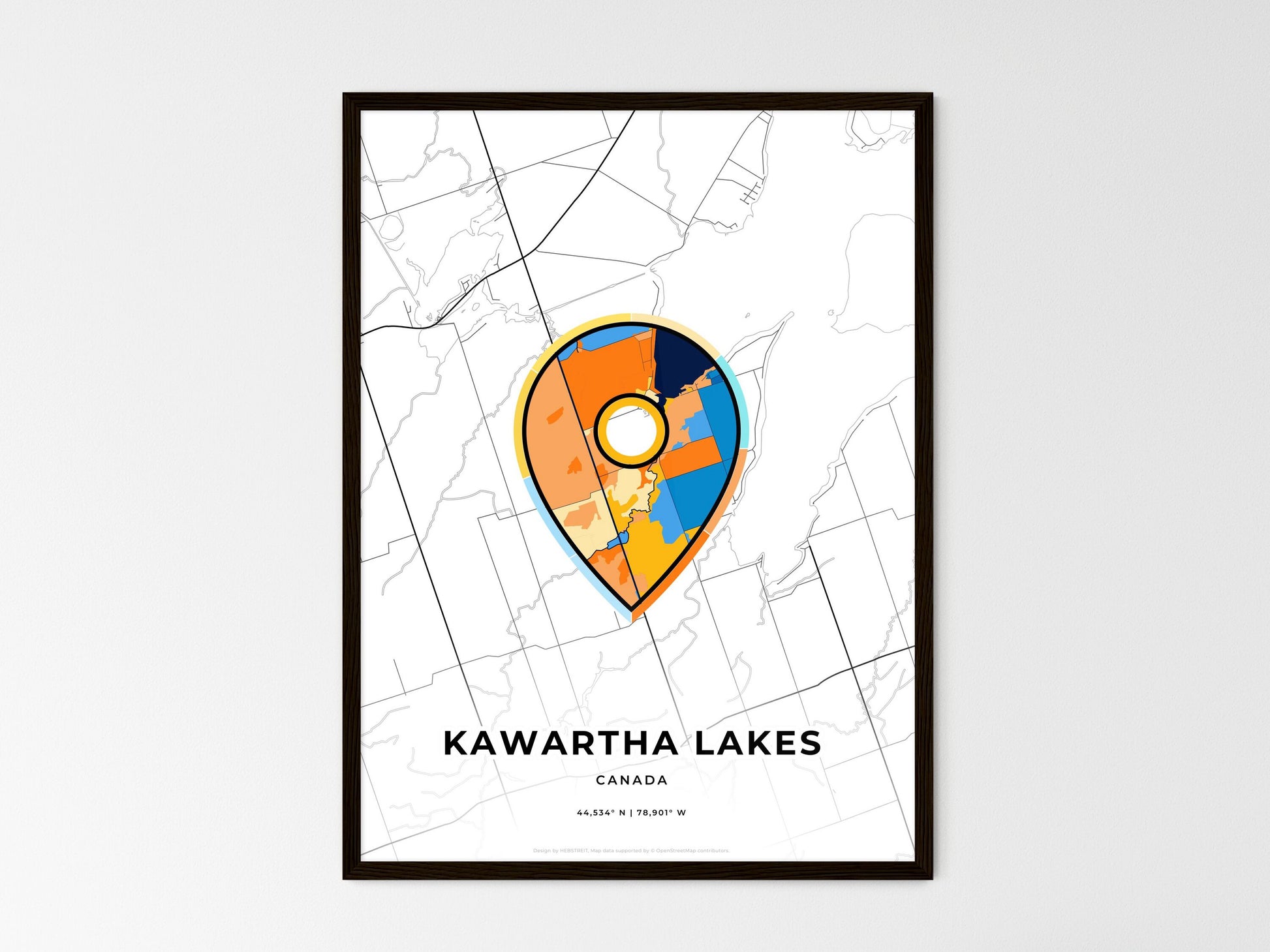 Kawartha Lakes Canada wedding art map with pointer icon