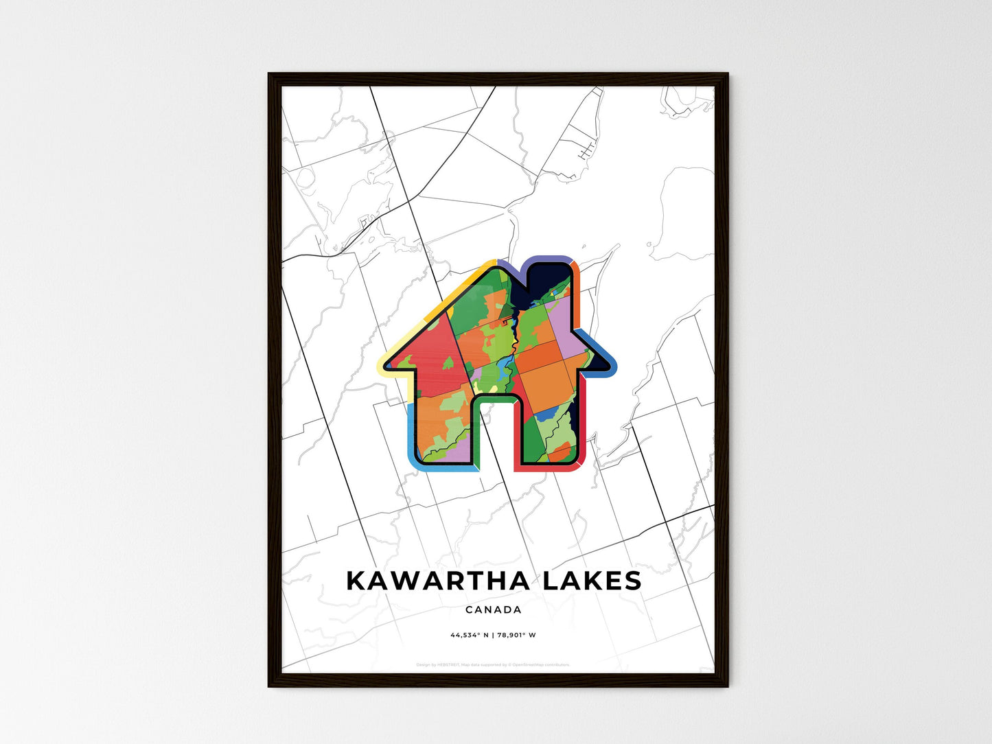 Kawartha Lakes Canada wedding art map with home icon