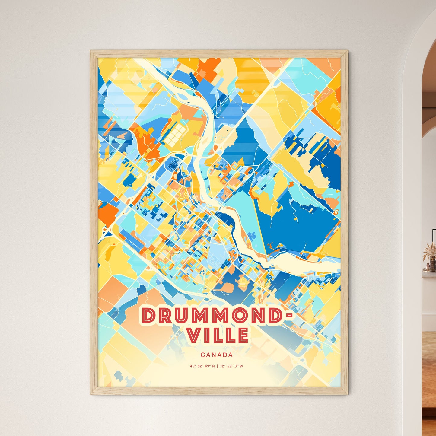 Colorful DRUMMONDVILLE CANADA Fine Art Map Blue Orange