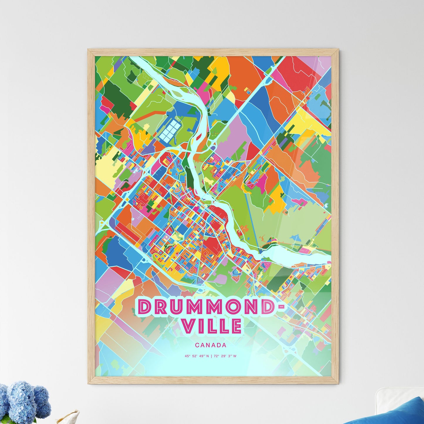 Colorful DRUMMONDVILLE CANADA Fine Art Map Crazy Colors