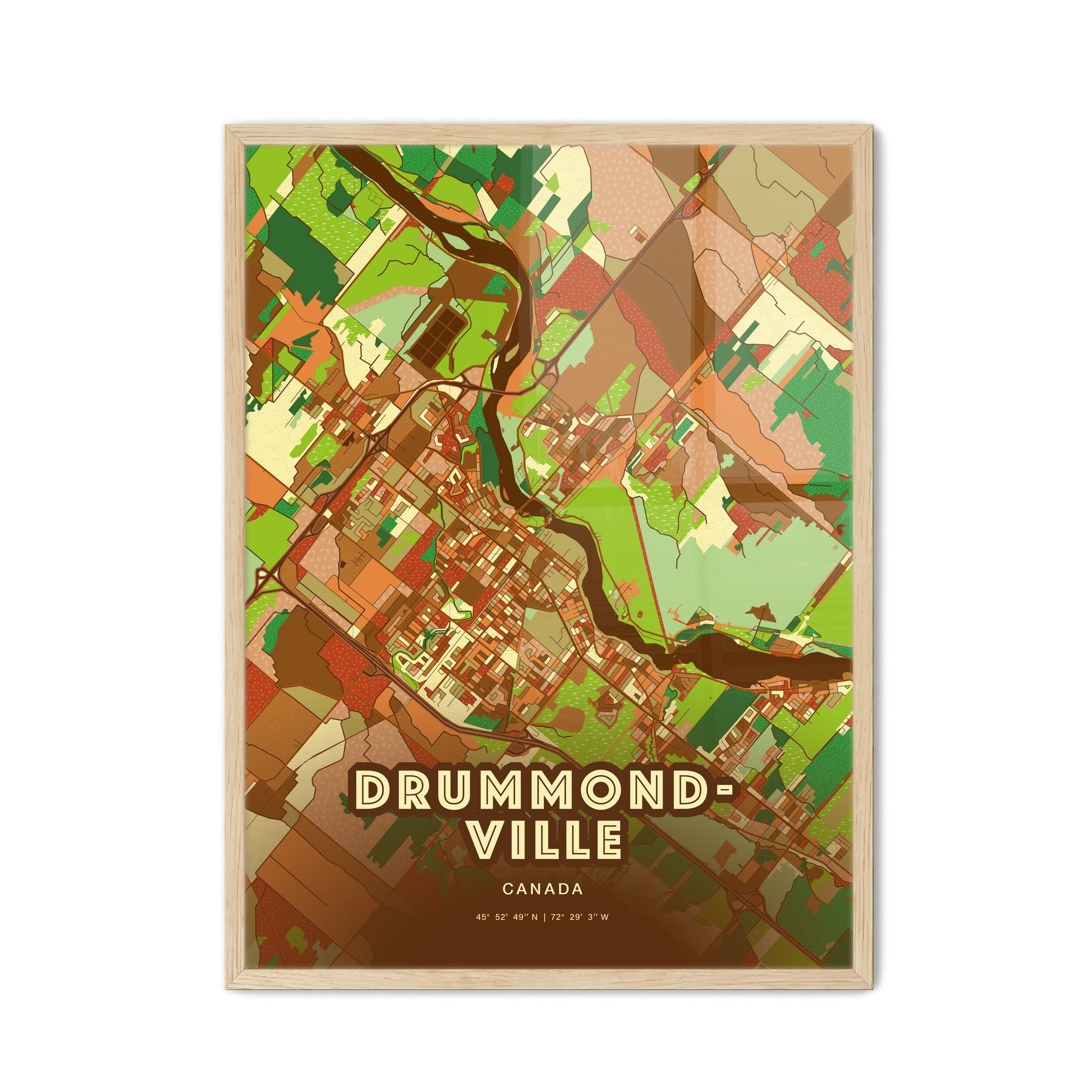 Colorful DRUMMONDVILLE CANADA Fine Art Map Farmhouse