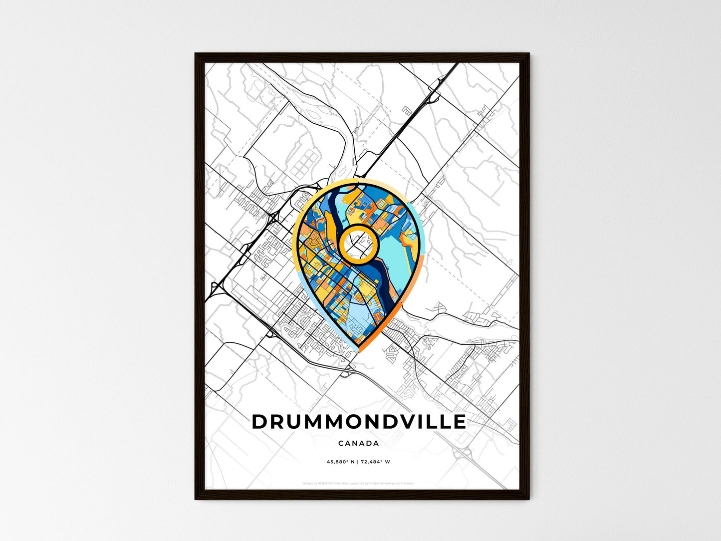 Drummondville Canada wedding art map with pointer icon