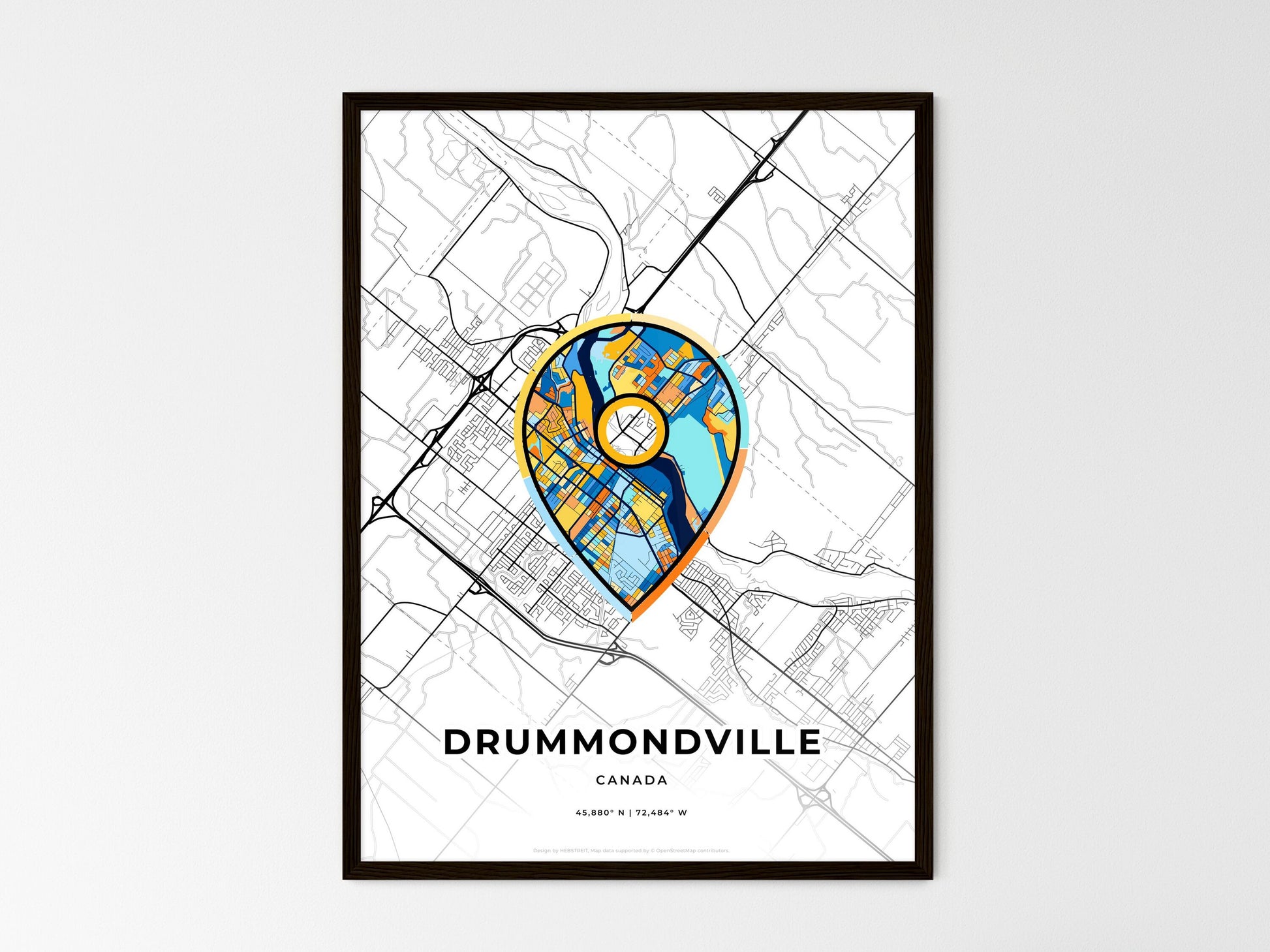 Drummondville Canada wedding art map with pointer icon