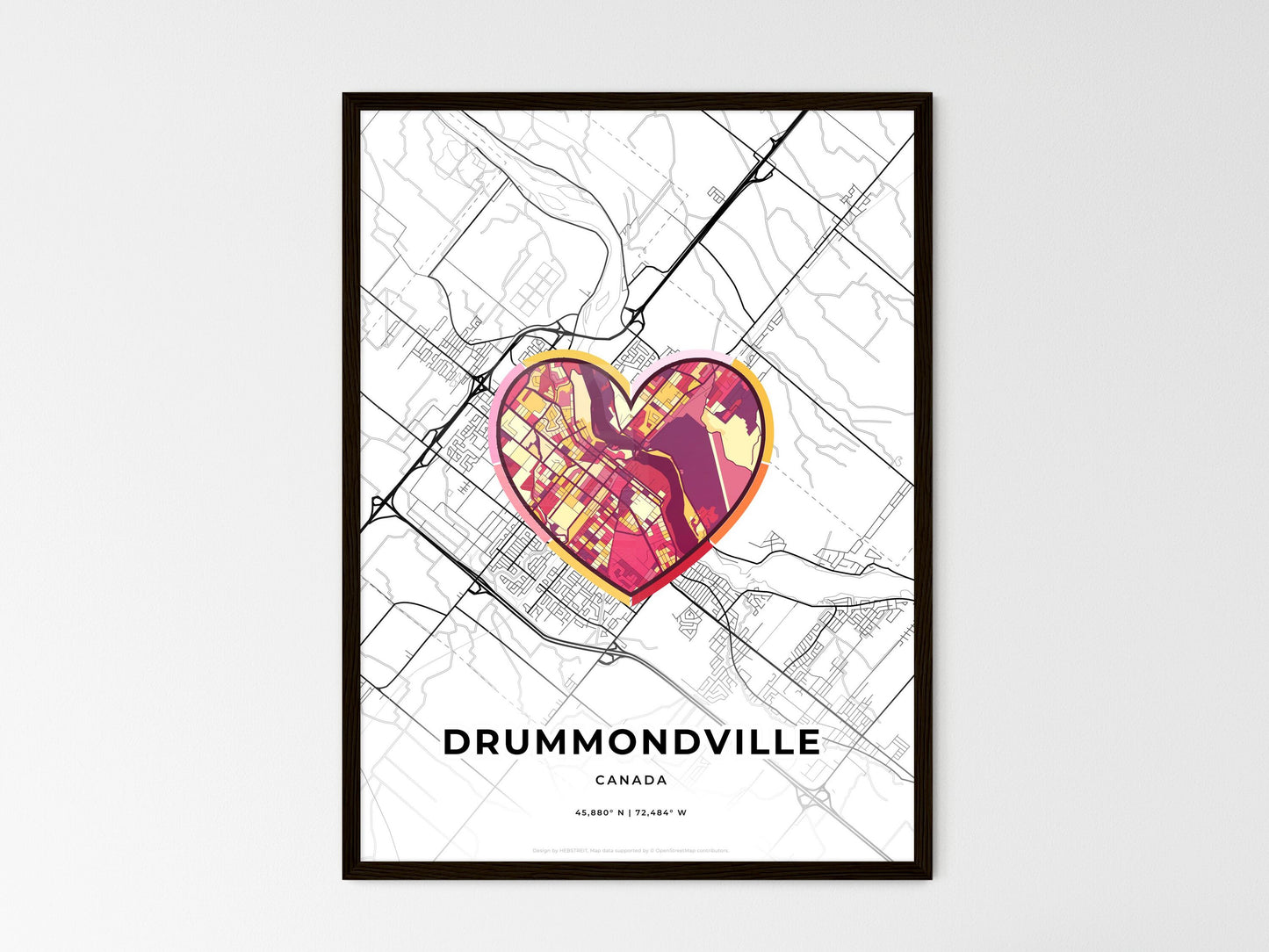 Drummondville Canada wedding art map with heart icon