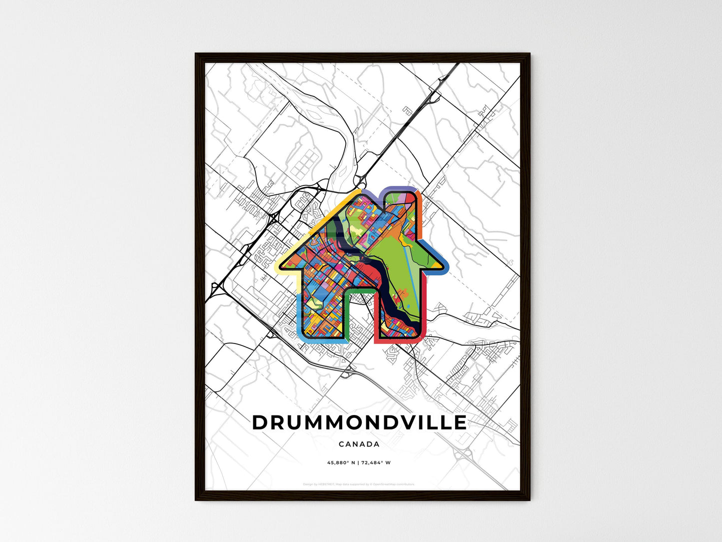 Drummondville Canada wedding art map with home icon