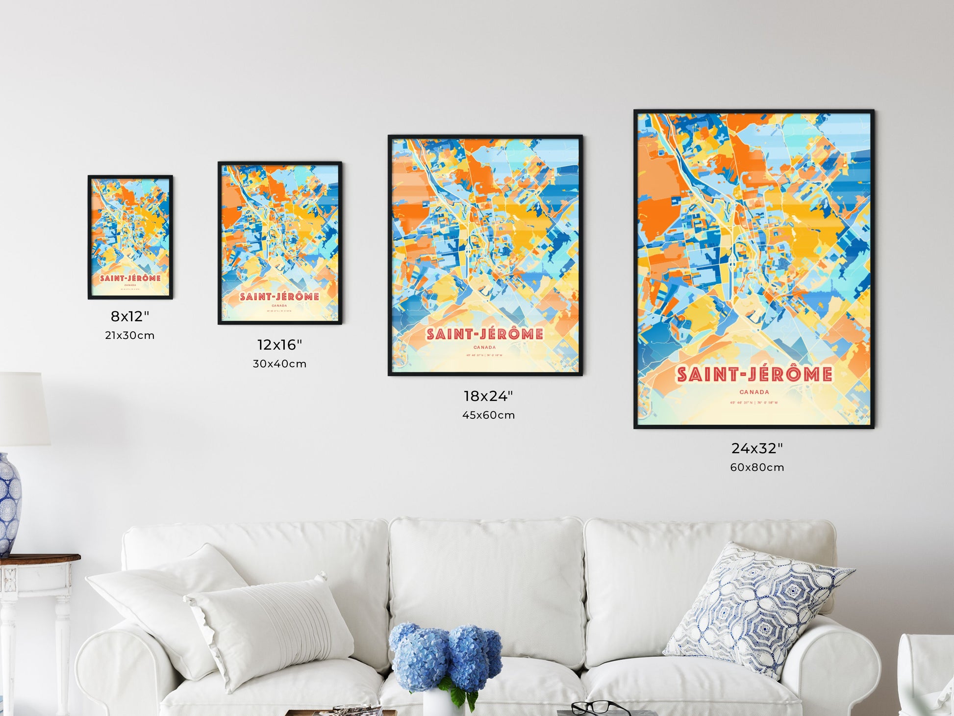 Colorful SAINT-JÉRÔME CANADA Fine Art Map Blue Orange