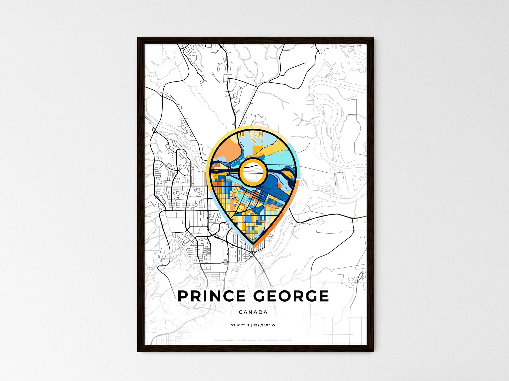 PRINCE GEORGE CANADA minimal art map with a colorful icon. Style 1