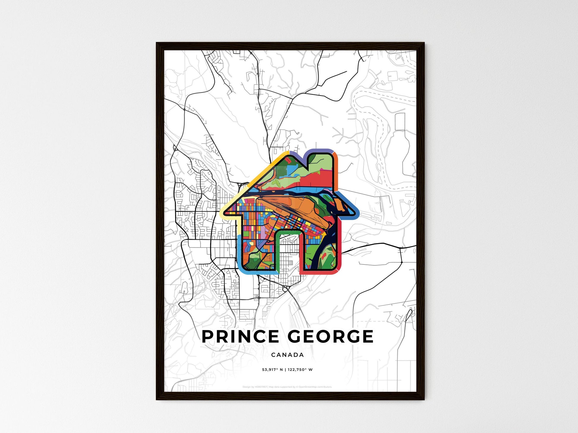 PRINCE GEORGE CANADA minimal art map with a colorful icon. Style 3