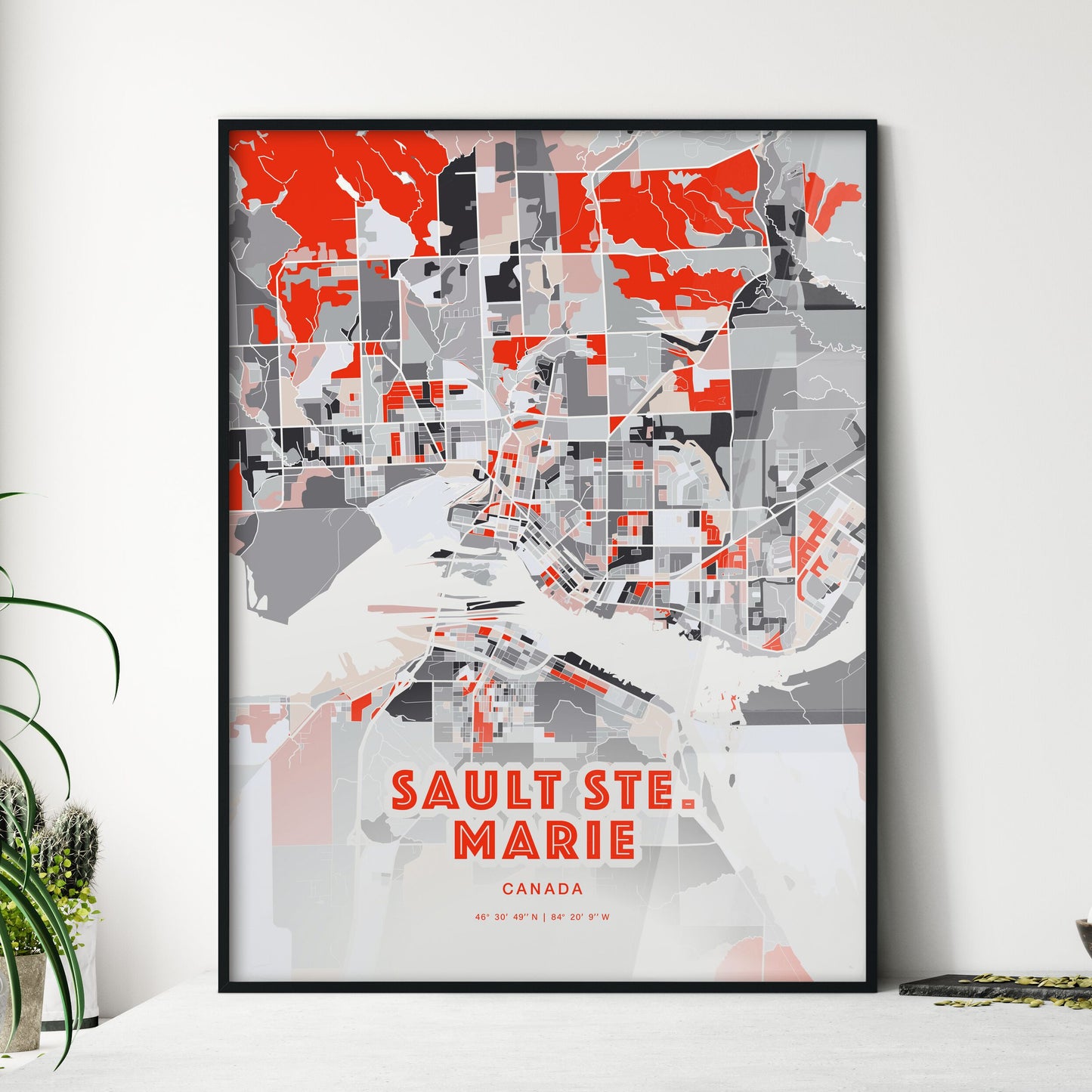 Colorful SAULT STE. MARIE CANADA Fine Art Map Modern