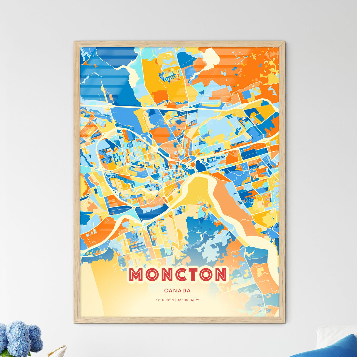 Colorful MONCTON CANADA Fine Art Map Blue Orange