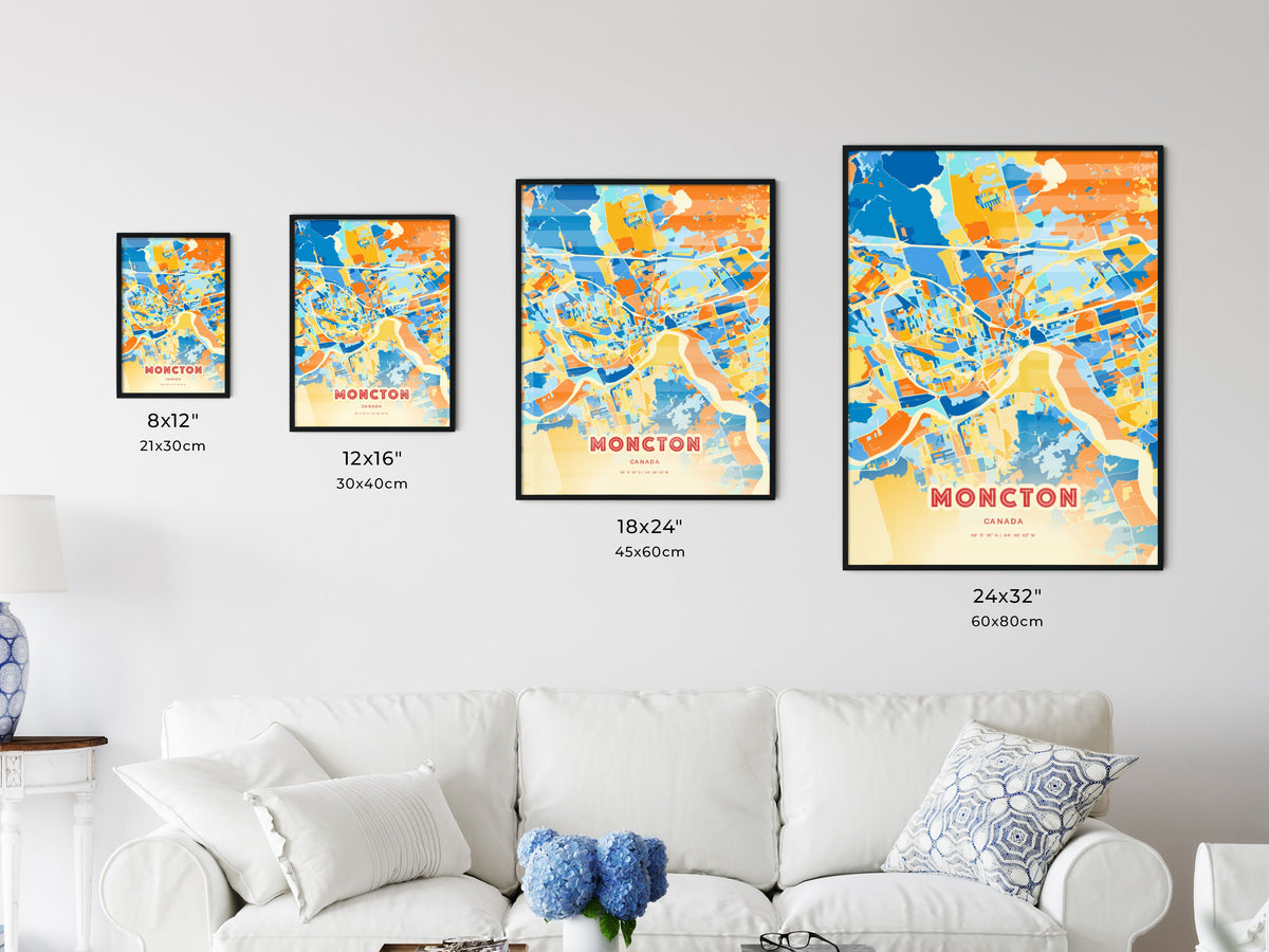Colorful MONCTON CANADA Fine Art Map Blue Orange