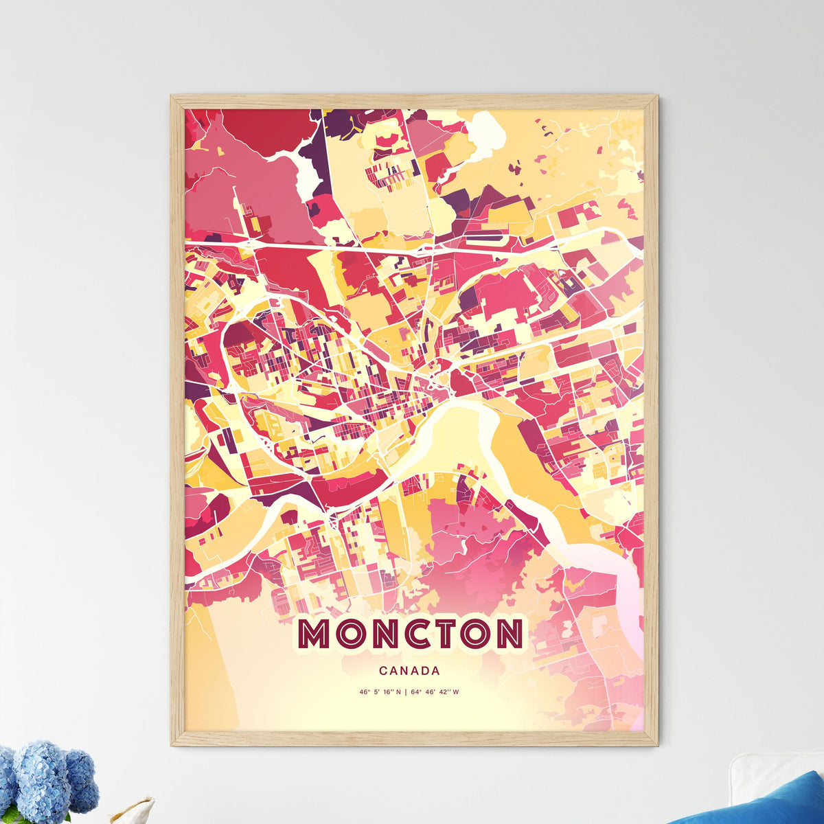Colorful MONCTON CANADA Fine Art Map Hot Red