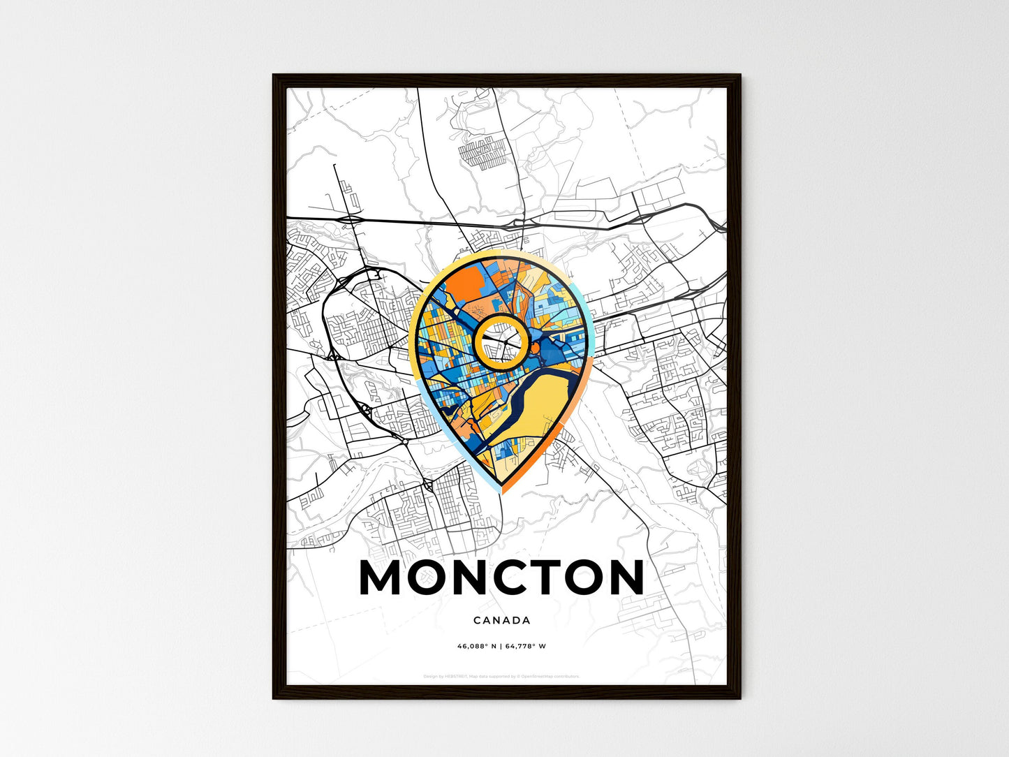 Moncton Canada wedding art map with pointer icon