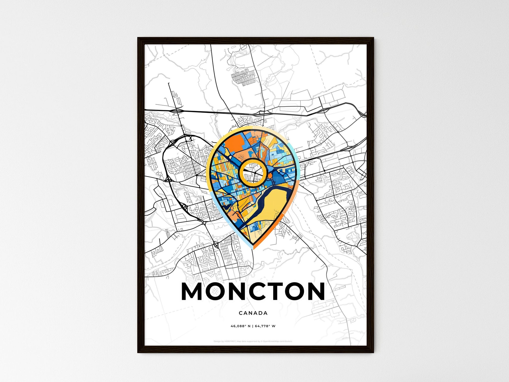 Moncton Canada wedding art map with pointer icon