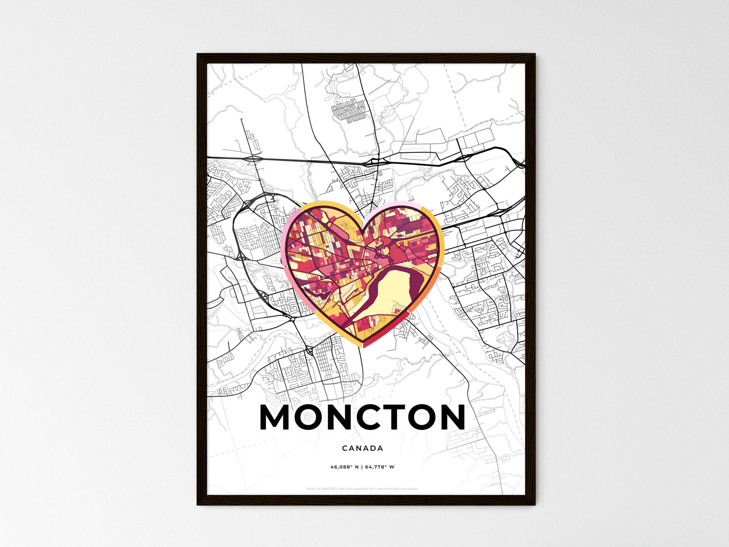Moncton Canada wedding art map with heart icon