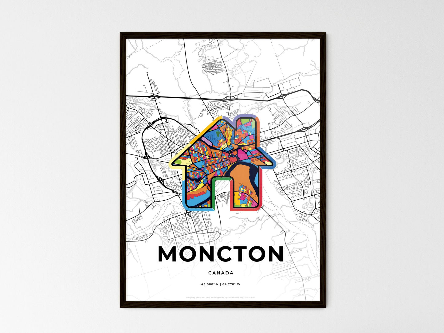 Moncton Canada wedding art map with home icon