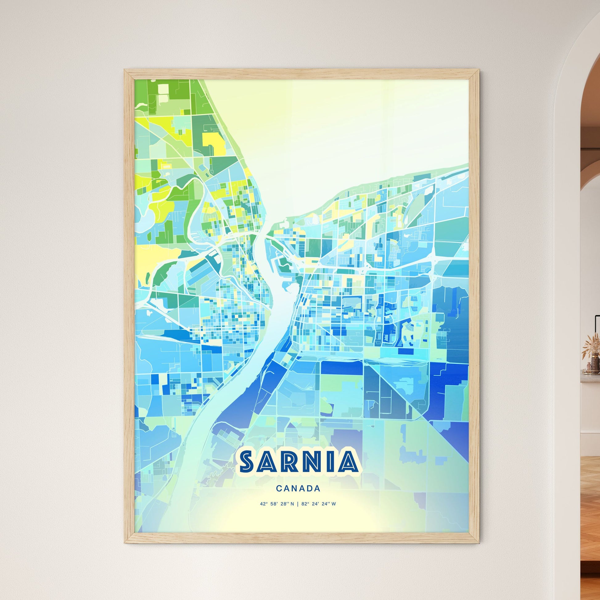 Colorful SARNIA CANADA Fine Art Map Cool Blue