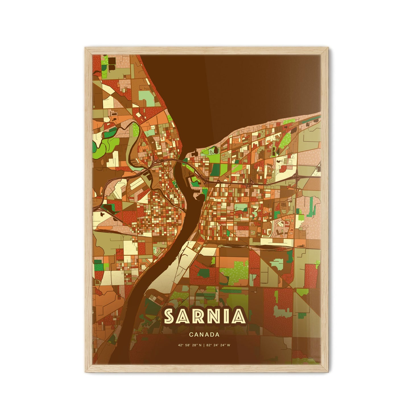 Colorful SARNIA CANADA Fine Art Map Farmhouse