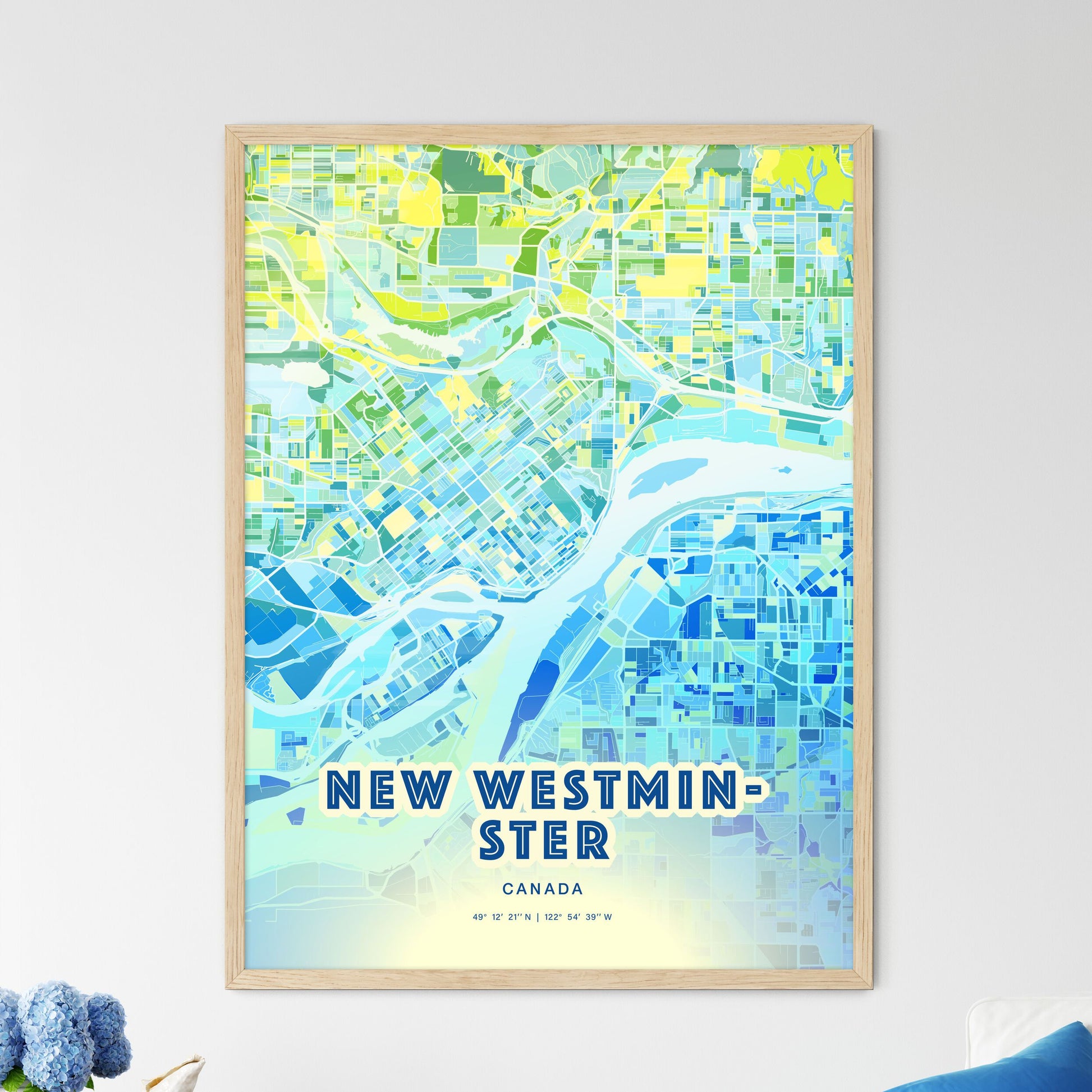 Colorful NEW WESTMINSTER CANADA Fine Art Map Cool Blue