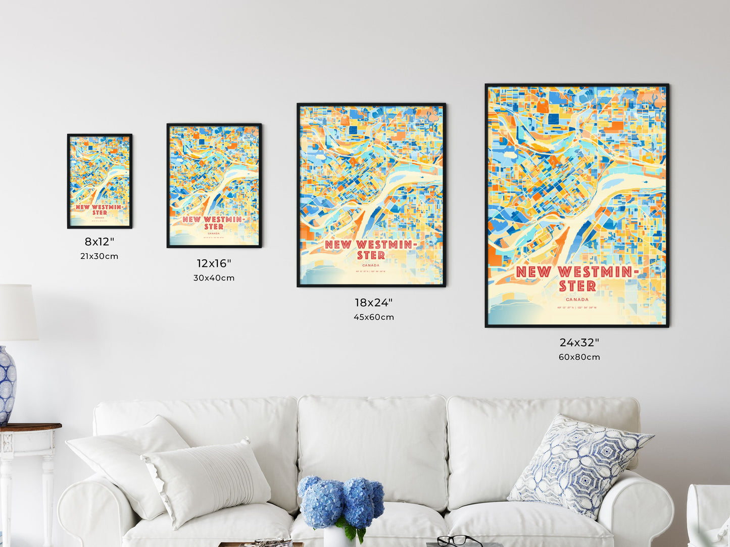 Colorful NEW WESTMINSTER CANADA Fine Art Map Blue Orange