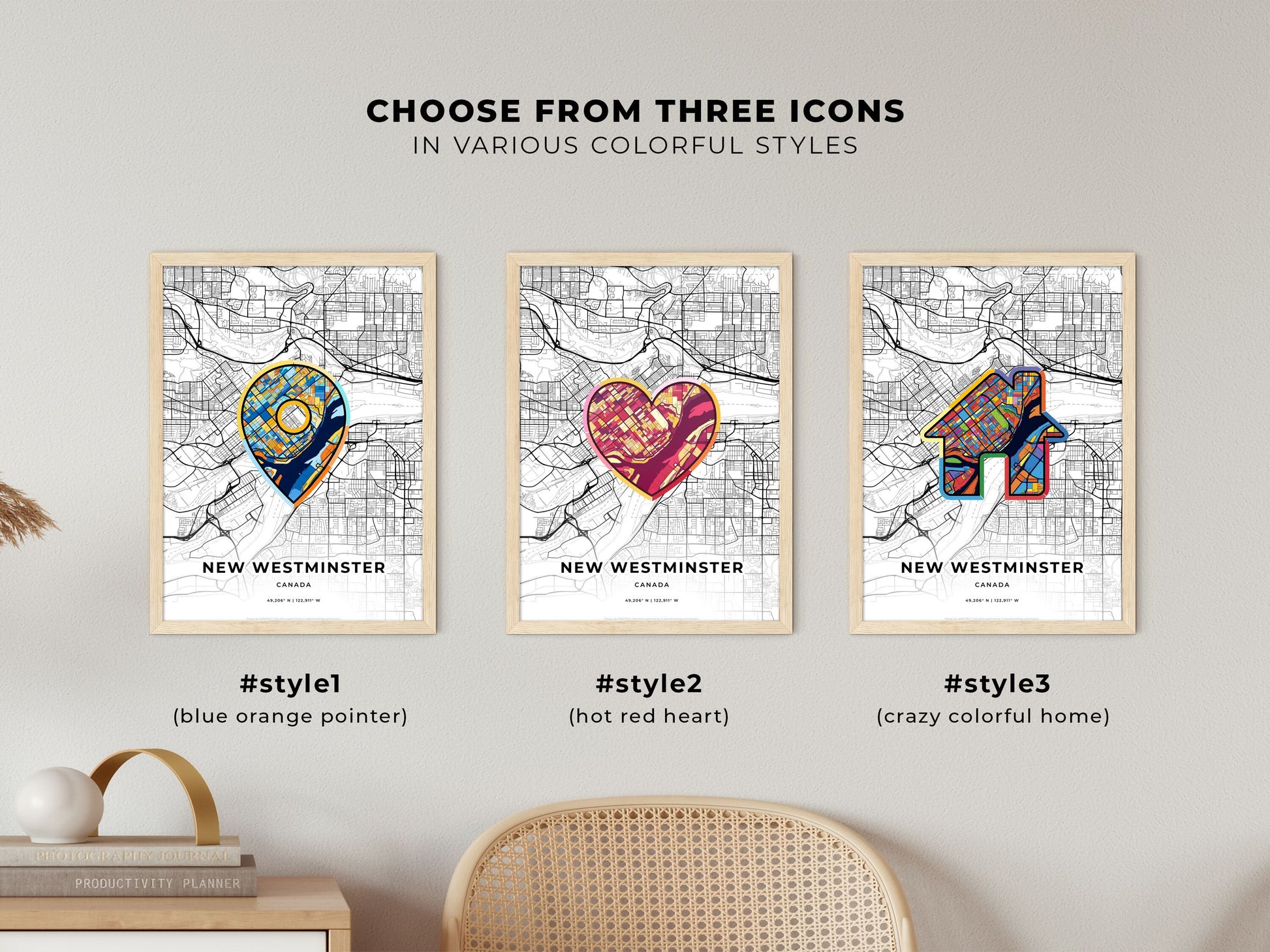 New Westminster Canada maps with colorful icons