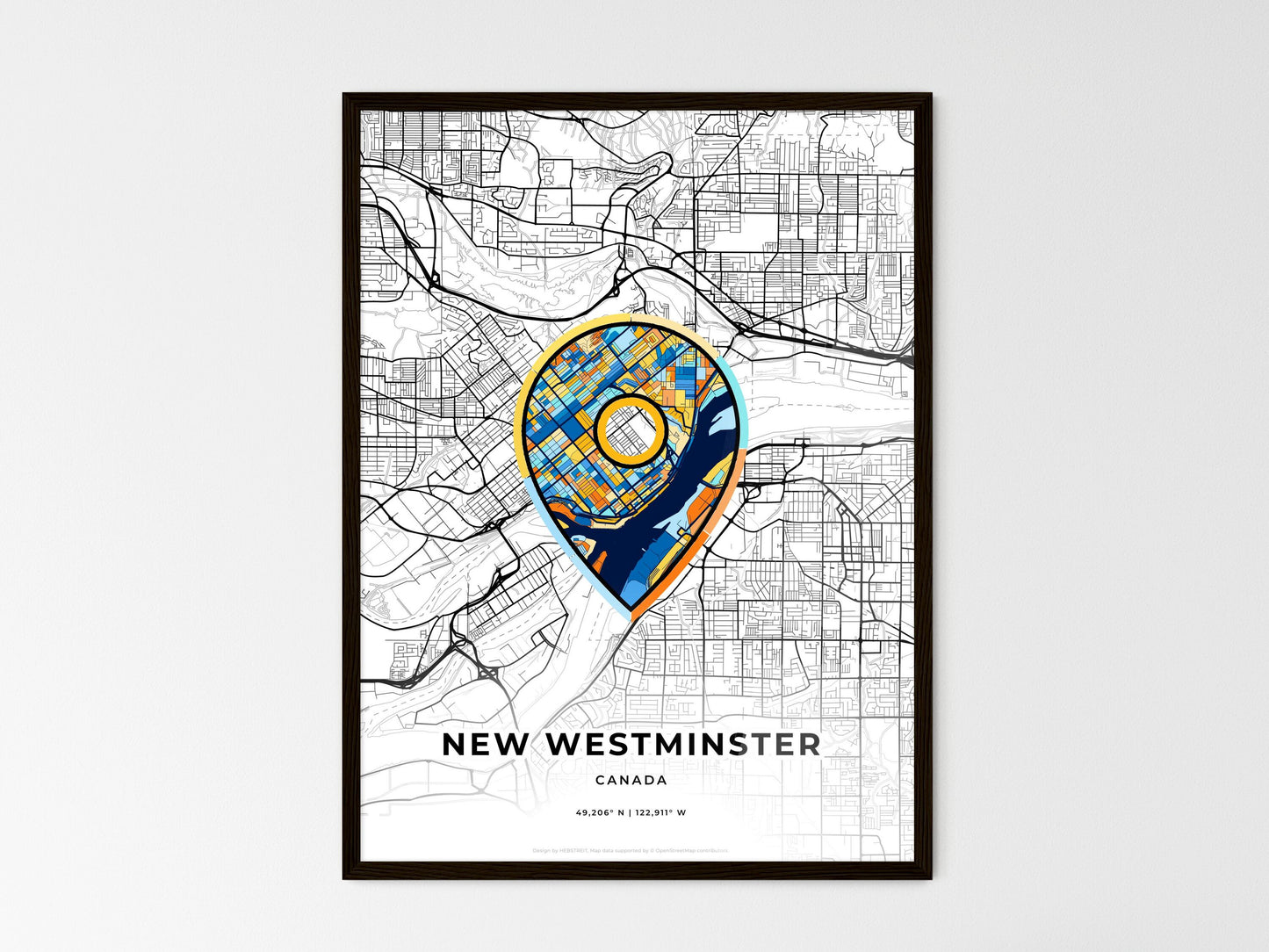 New Westminster Canada wedding art map with pointer icon