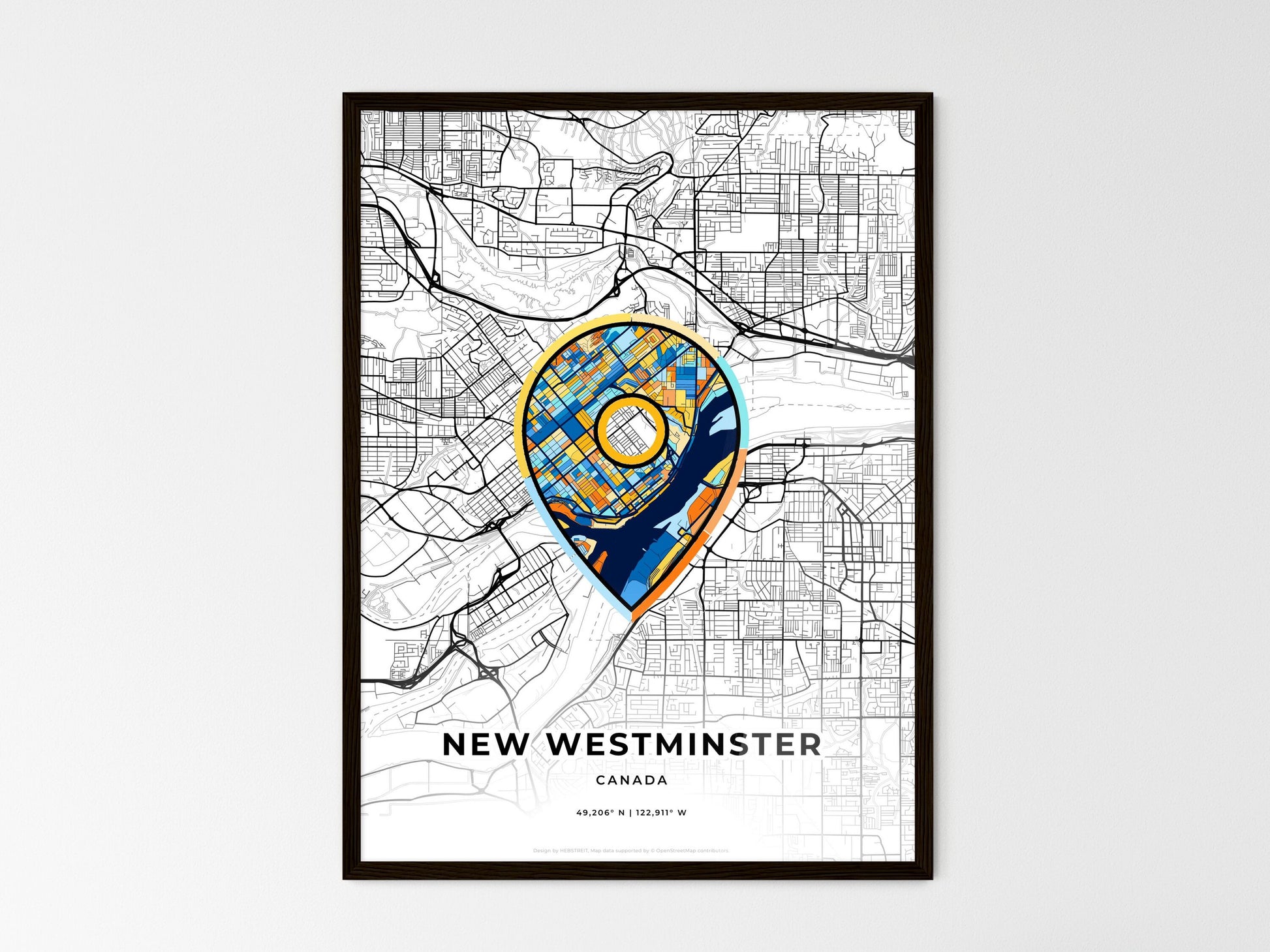 New Westminster Canada wedding art map with pointer icon