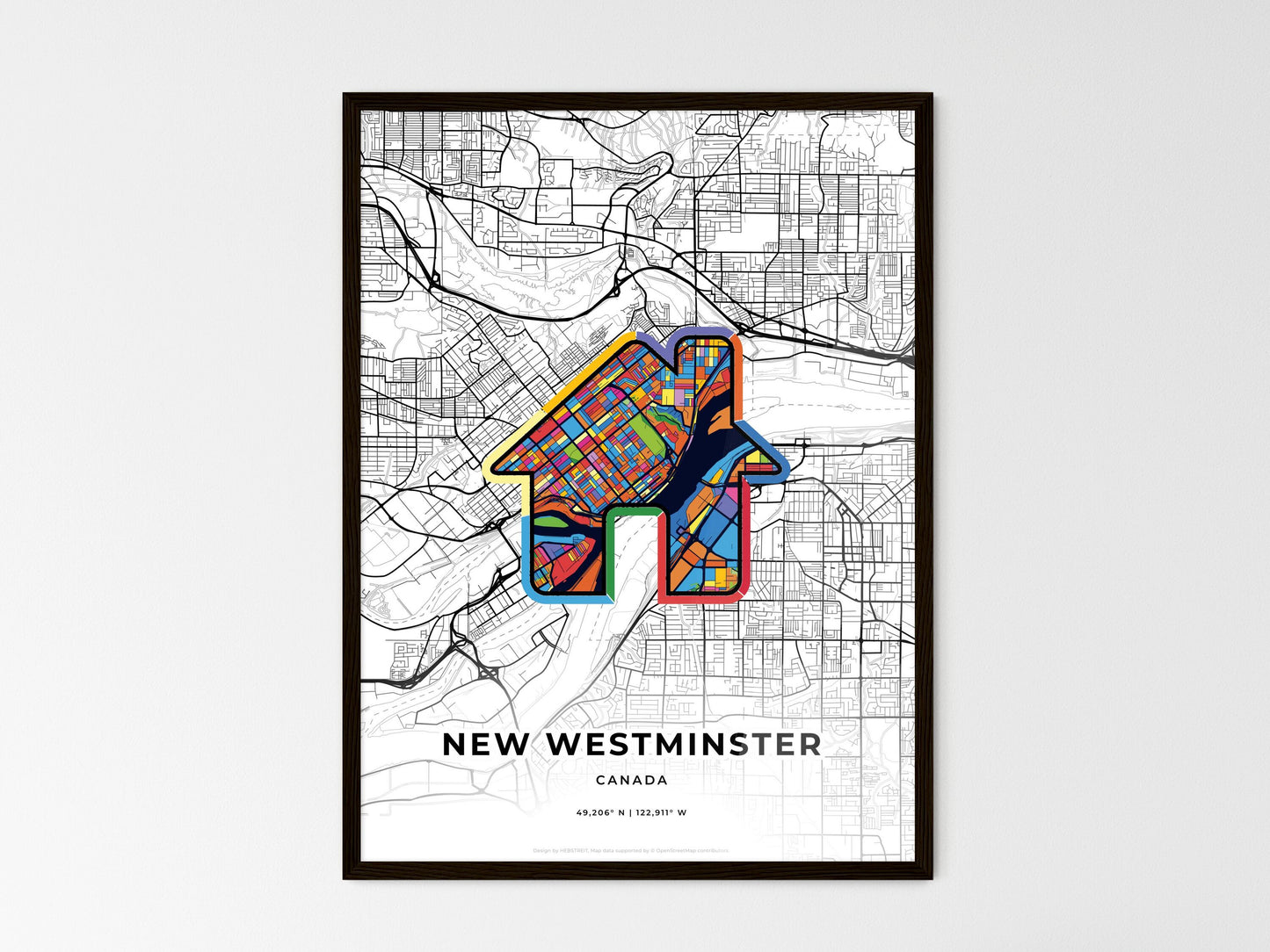New Westminster Canada wedding art map with home icon