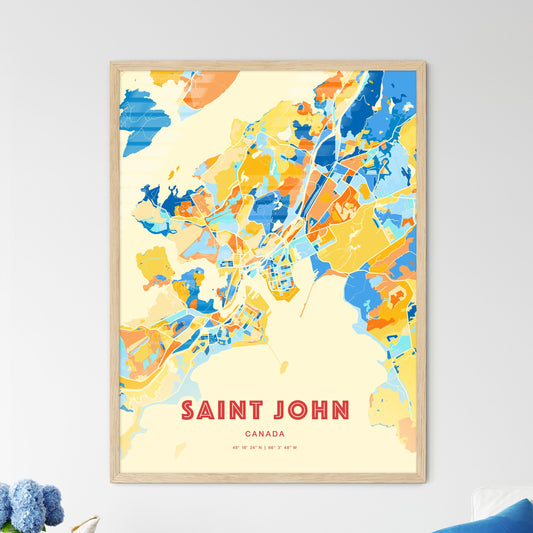 Colorful SAINT JOHN CANADA Fine Art Map Blue Orange