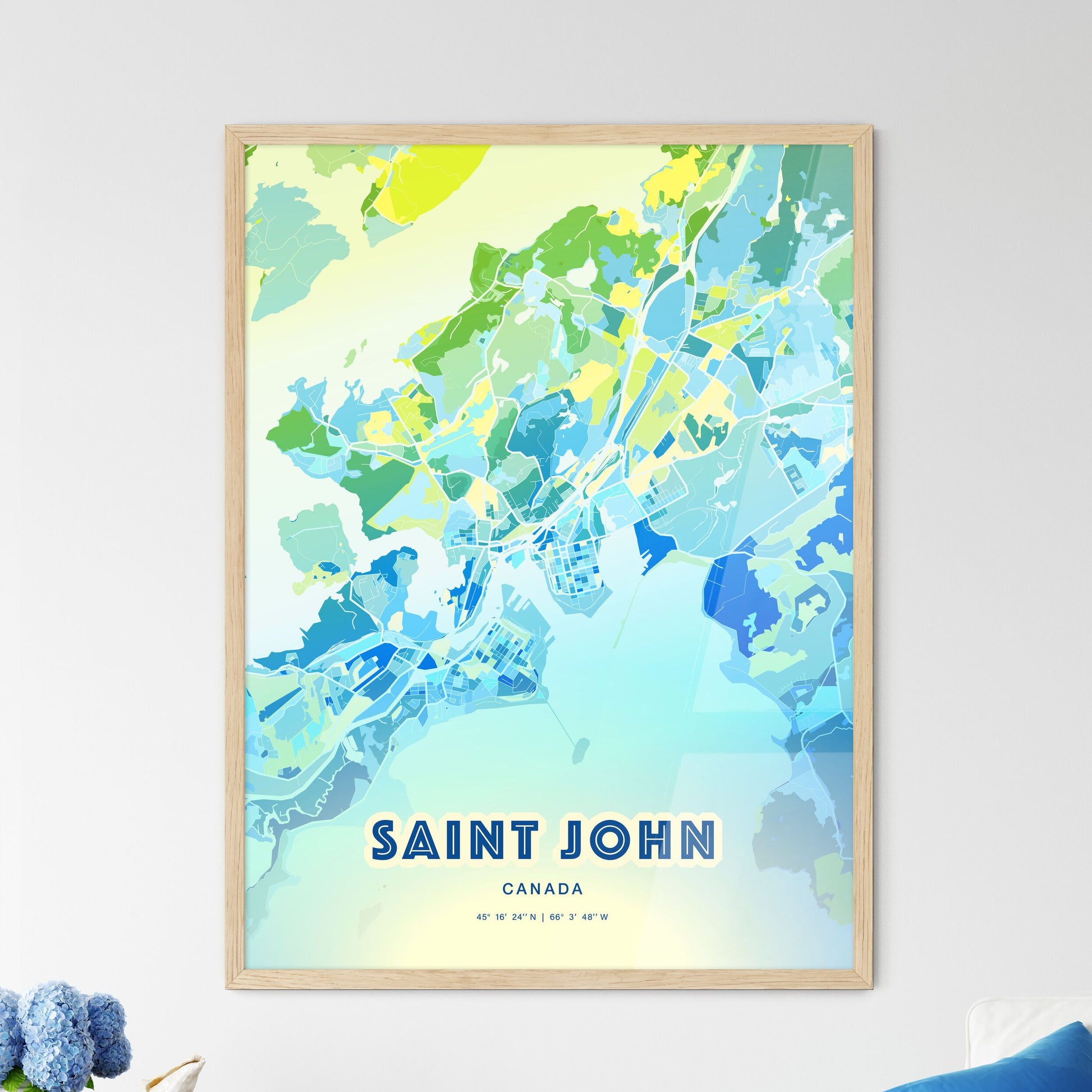 Colorful SAINT JOHN CANADA Fine Art Map Cool Blue