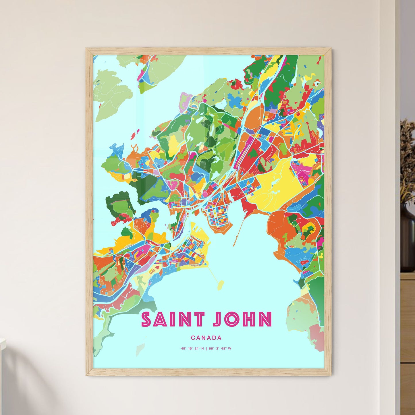 Colorful SAINT JOHN CANADA Fine Art Map Crazy Colors