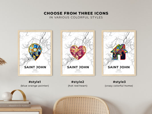 Saint John Canada maps with colorful icons