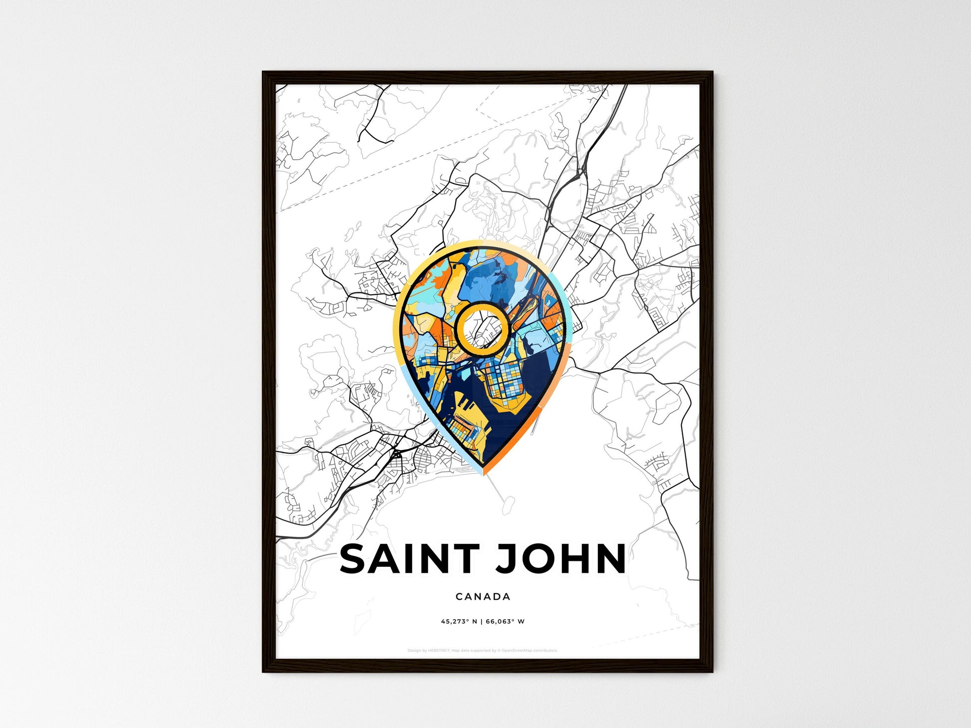 Saint John Canada wedding art map with pointer icon