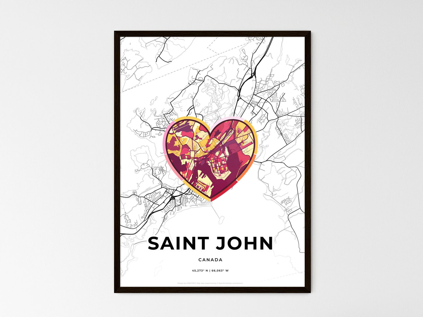 Saint John Canada wedding art map with heart icon