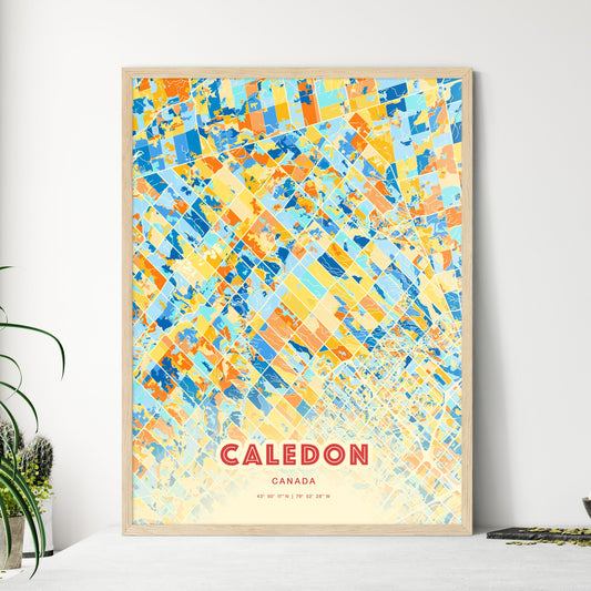 Colorful CALEDON CANADA Fine Art Map Blue Orange