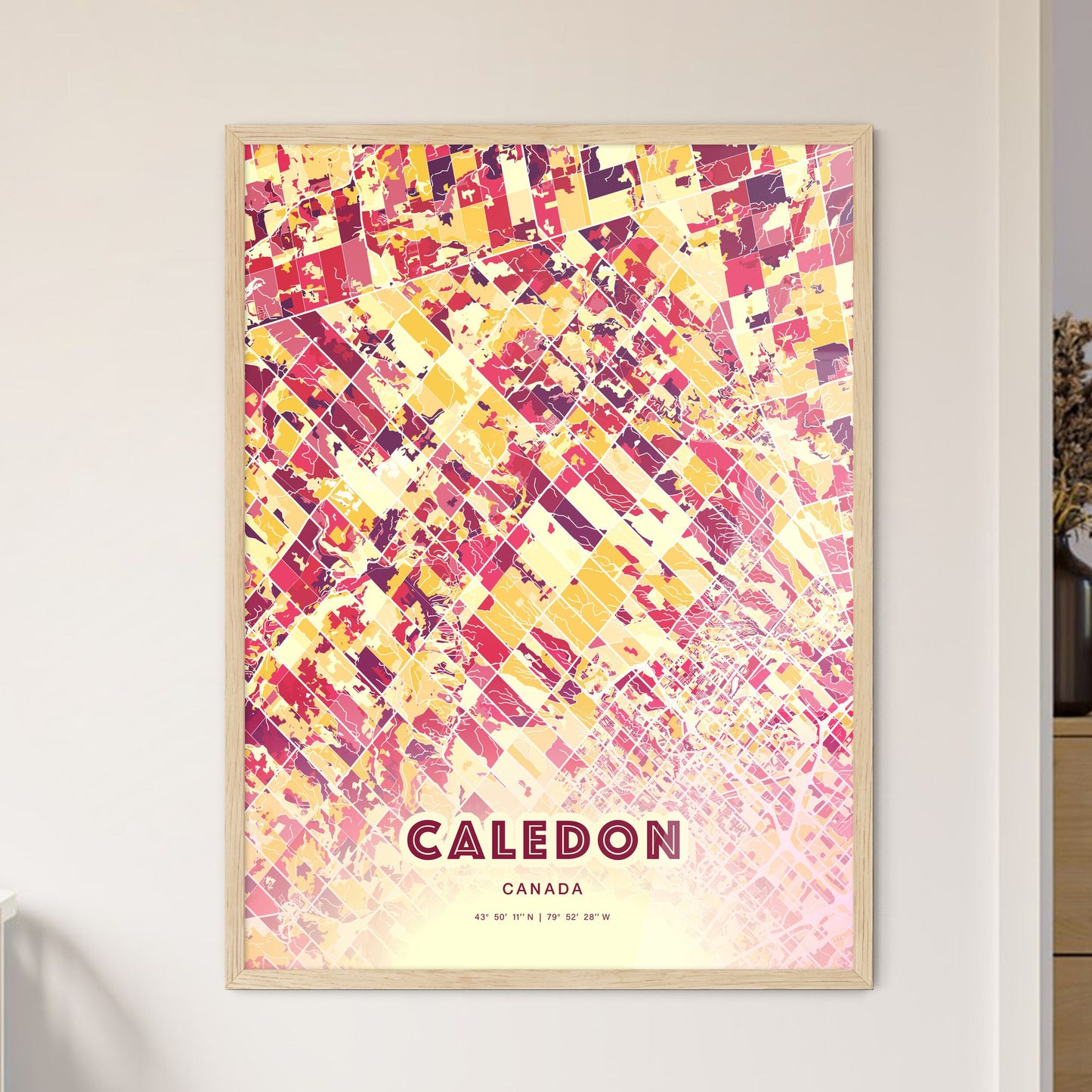 Colorful CALEDON CANADA Fine Art Map Hot Red