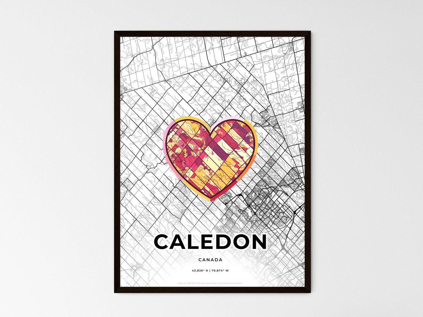 Caledon Canada wedding art map with heart icon