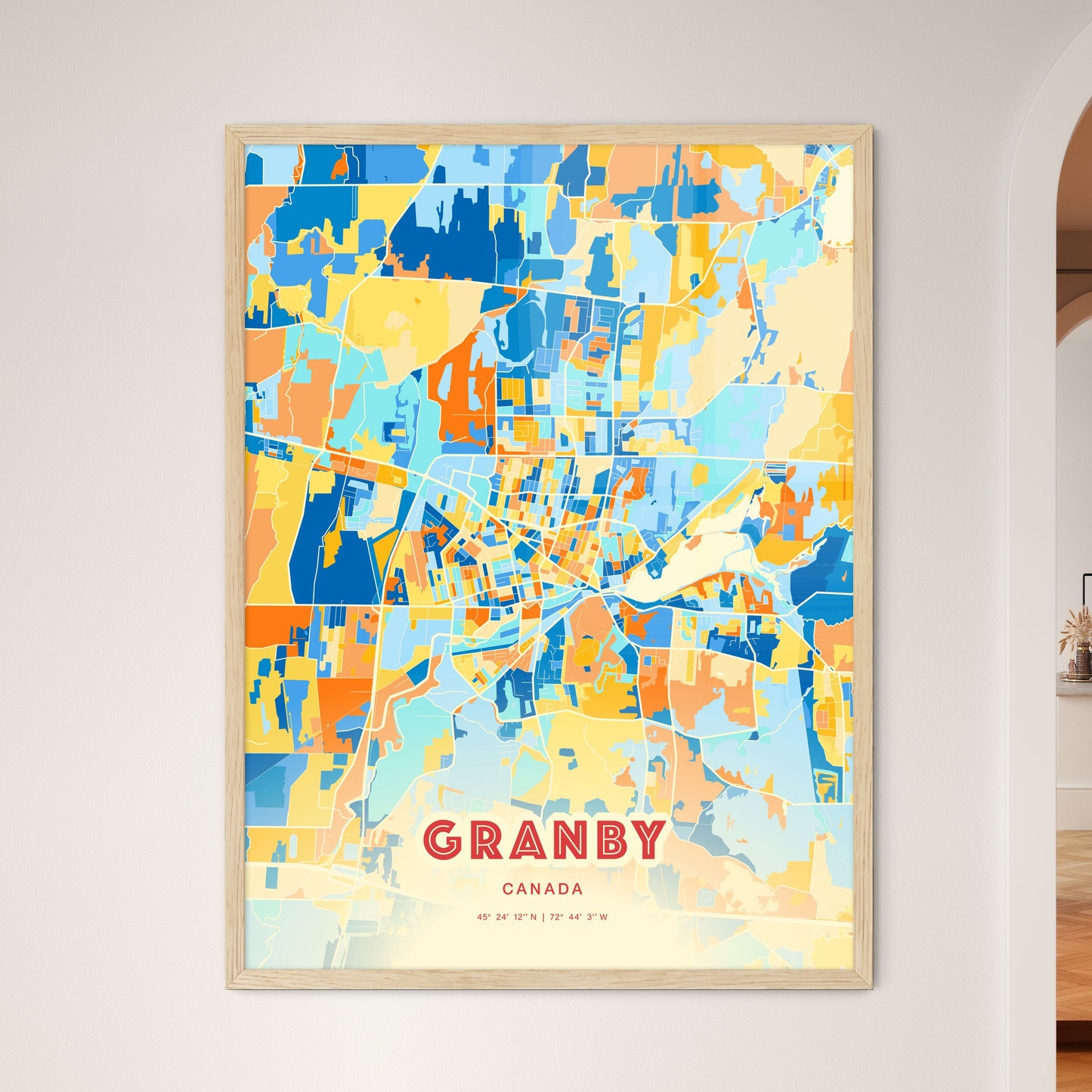 Colorful GRANBY CANADA Fine Art Map Blue Orange