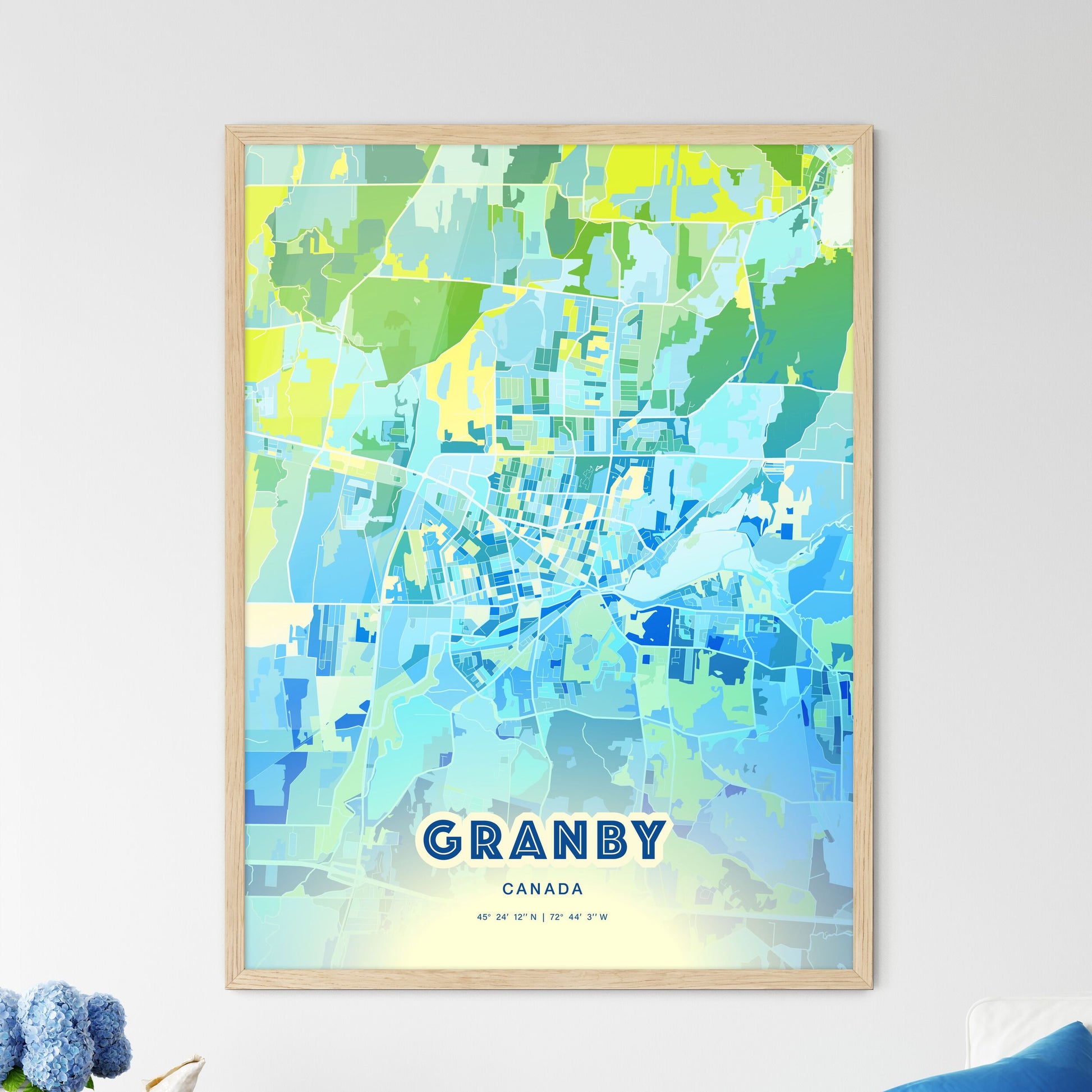 Colorful GRANBY CANADA Fine Art Map Cool Blue